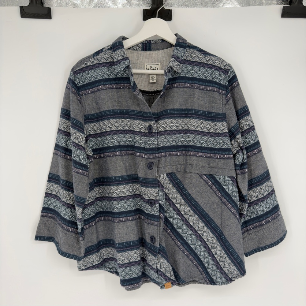 Woolrich Gray & Blue Patterned 100% Organic Cotton Shirt Jacket Medium